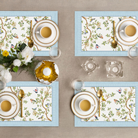 Ensemble de 4 sets de table floraux à motifs d'oiseaux, 12x18 pouces, bleus, accessoires de cuisine, sets de table isolants pour la table à manger, décoration pour la maison et les fêtes