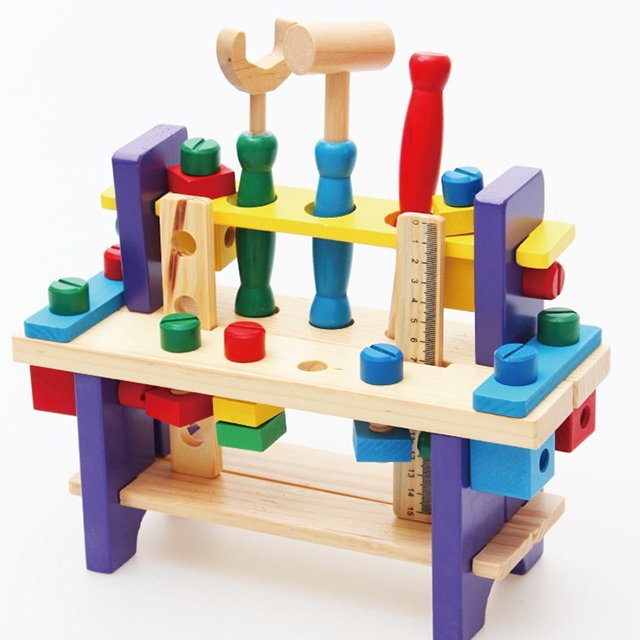 Деревянные игрушки, оптовая продажа, верстак для шкафа с инструментами, деревянный верстак, игрушка