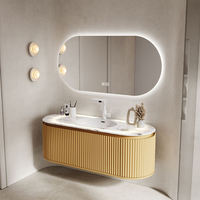 Ensemble de meubles de salle de bain en MDF avec lavabo simple, comptoir en marbre, armoires de lavabo, meubles de salle de bain avec miroir pour hôtel, villa