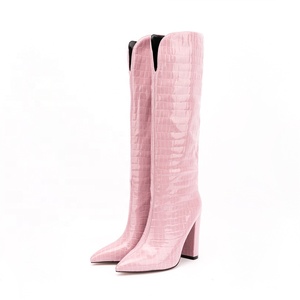 Open Knee Shaft Chunky Heel <b>Boots</b> Pointy Toe Stone Print Shoes 2022 Autumn Winter Slip-on Warm <b>Boots</b> for Lady Size 47 - Product Image 4