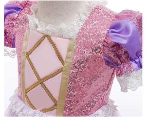 Vestido de malla de lentejuelas moradas, disfraz de princesa, fiesta de Cosplay para niña, vestido de <span class=keywords><strong>Rapunzel</strong></span> enredado con peluca trenzada - Product Image 5