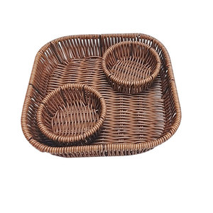 Juego de Cestas de Frutas Estilo Ratán, Bandeja Cuadrada de Plástico con 4 Cestas para Organizar Bocadillos y Dulces - Product Image 4