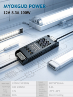 Controlador LED Ultrafino para Tiras de Luz Lineal en Edificios Comerciales de Oficinas, 100~240 VCA, Tipo de Salida Única, 100 W, 12 VCC