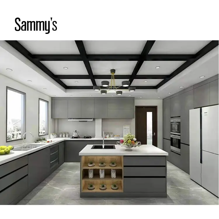 Kenya modular kitchen gray islands cupboard kitchen cabinet units Lacquer kitchen