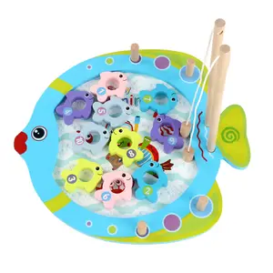Magnetic Wooden Fishing Game Toy for Toddlers Number Fish Catching Counting Preschool Board Educational Development Wooden Toy
