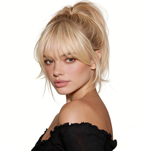 <span class=keywords><strong>Flequillo</strong></span> con Clip, 100% Cabello Humano Europeo Remy, <span class=keywords><strong>Rubio</strong></span> Natural Francés con Patillas, Extensiones de <span class=keywords><strong>Flequillo</strong></span> con Clip para Mujer - Product Image 1