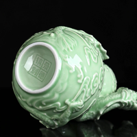 Vase de table en porcelaine Art Déco de Jingdezhen, forme de gourde, vert émaillé, double dragon, décoration d'intérieur, bouteille à vin