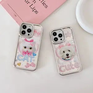 Ins Style mignon chien chat motif solitaire dessin animé Animal Design 2 en 1 étui de protection pour iPhone 13 Pro Max étui pour femmes filles