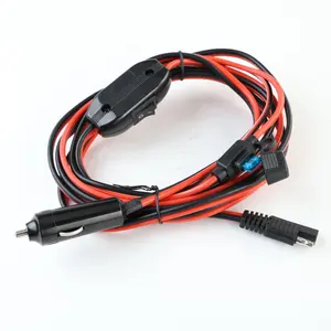 Nale Car Charger To Square SAE Connector Red/Black Wire Power Cable With Switch Fuse Holder