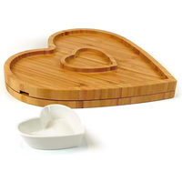 Plateau à fromage double couche en bambou en forme de cœur avec couteaux et ustensiles, plateau à charcuterie, cadeau de mariage pour la Saint-Valentin, vente en gros