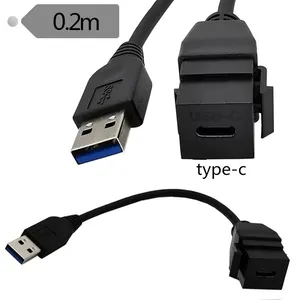 Zwarte USB-C Type C Keystone Jacks Invoegen Connector Converter Usb 3.0 Mannelijk Naar Usb C Vrouwelijke Adapterkabel 0.2M 20Cm