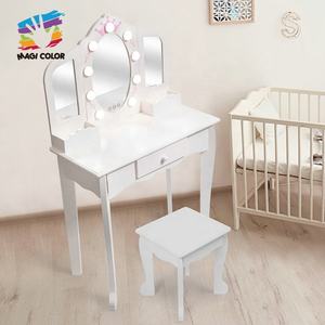 Vanité de maquillage en bois rose pour filles avec <span class=keywords><strong>miroir</strong></span> LED W08H192 - Product Image 6
