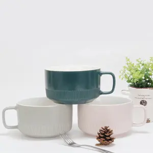 Thân Thiện Với Môi Matte Nhỏ Gốm Bát Đồ Đá Jumbo Soup Mug Mì Ống Mì Ngũ Cốc Bát Có Tay Cầm Cho Nhà Hàng Nhà Bếp Pet