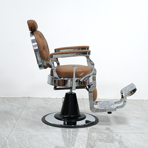 Fauteuil <span class=keywords><strong>de</strong></span> Barbier Vintage Marron en Gros avec Cadre Chromé, Revêtement en Cuir PU Capitonnage Diamant, Chaise <span class=keywords><strong>de</strong></span> Salon Inclinable et Base Ornée <span class=keywords><strong>de</strong></span> Volutes - Product Image 5
