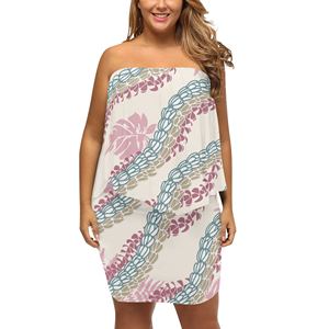 ファッションドレスセクシーオフショルダースタイル弾性通気性生地Puakenikeni Lei Aloha Print Lanikai女性用ドレス - Product Image 3