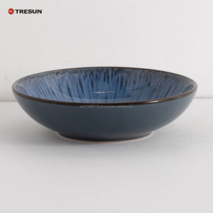 Reactive Glazing Black and Blue Stoneware Heat Resistant Dishwasher Safe Noodle Salad Bowl - Product Image 4