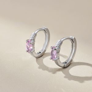 Dylam Girls Women <b>Tiny</b> Fine Jewelry Dress up 925 Sterling Silver Rhodium Plated Marquise Pink 5A Zirconia <b>Hoop</b> <b>Earrings</b> - Product Image 3