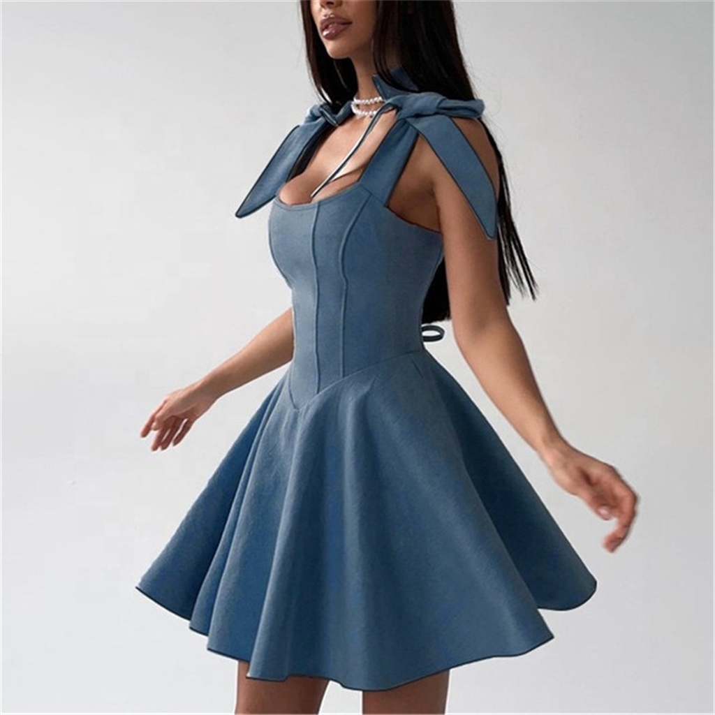 Summer Denim Bandage Mini Dresses Concert Party Outfits for Woman 2026  Backless Sexy Wrap Sleeveless Chic Dress| Alibaba.com