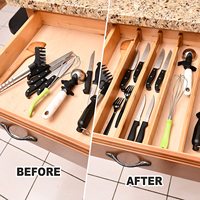 Ensemble de 4 séparateurs de tiroirs empilables en bambou pour cuisine, chambre, bureau, organisateurs de tiroirs extensibles à ressort
