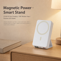 Batterie externe magnétique sans fil à charge rapide 22,5 W, grande capacité, support pliable, écran LED numérique, ports USB-C et USB-A