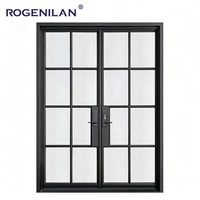 ROGENILAN Puertas Corredizas de Aluminio Ultra Estrechas Estilo Francés, Puertas Interiores Dobles con Vidrio Laminado y Hueco