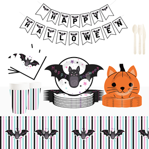 Decoración de Halloween DAMAI, Artículos para Fiestas de Halloween, Platos Desechables de Papel, Juego de Vajilla para Fiesta de Murciélagos de Halloween para 8 Personas - Product Image 1