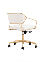 Chaise de bureau pivotante de luxe dorée en acier massif avec cadre en cuir PU blanc confortable chaise d'ordinateur réglable pour la maison hôtel moderne