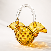 Panier à fruits en verre artisanal à motif goutte de pluie, avec poignée, bord ondulé, glaçure craquelée, non toxique. Élégant pour la table à manger, la décoration de la maison et les fêtes
