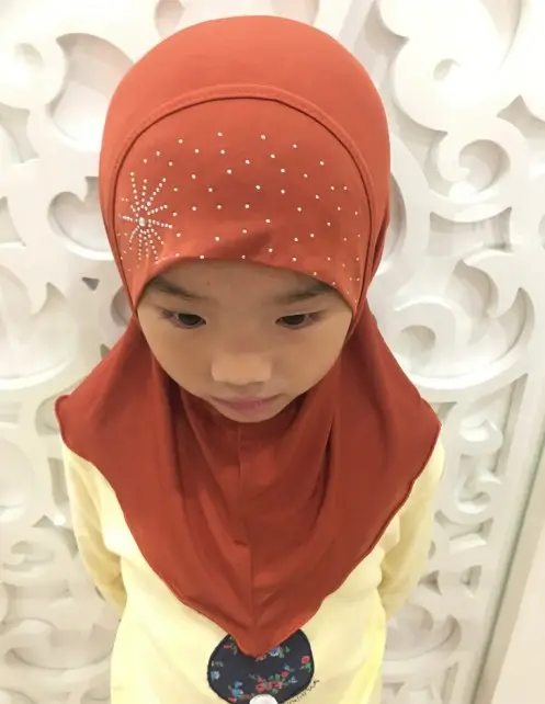 Soft crystal hemp material islamic long hijab crystal muslim instant hijab girls children kids hijab for kids