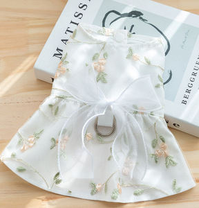 豪华夏季小狗透气美丽蕾丝花卉裙带蝴蝶结狗狗双层公主裙带牵引扣 - Product Image 5