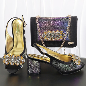 Stylish and eye-catching high-heeled shoes with rhinestones and satin finish - the same style as the square evening <b>bag</b>. This is - Product Image 6