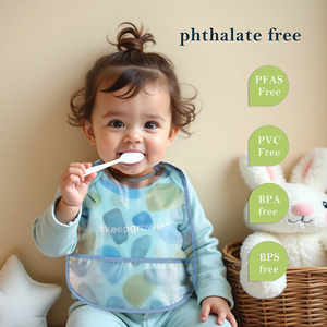 BPA Free a prova di olio e antimacchia bavaglino bambino senza maniche pranzo bavaglino con tasca per il viaggio - Product Image 4