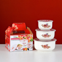 Ensemble de 3 bols en céramique de haute qualité avec couvercle, pour la conservation des aliments, compatibles micro-ondes, coffret cadeau