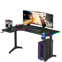 Bureau de jeu en forme de L Wquantum de haute qualité en métal et mélamine RGB avec porte-gobelet pour bureau à domicile