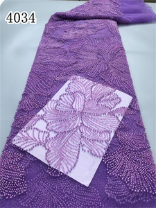 Tessuto di Lusso 4034 di Alta Qualità, Pizzo 3D con Perle per Abiti da Cerimonia Asoebi Aso Oke, Tessuto Francese per Abiti da Donna, Bianco, per Cucire, per Compleanni, Spedizione Mondiale - Product Image 4