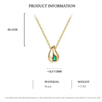 Collier en forme de larme plaqué or 14 carats en laiton, vente chaude |   Pendentif goutte d'eau en pierre vertes facettées |   Chaîne délicate pour clavicule pour femmes