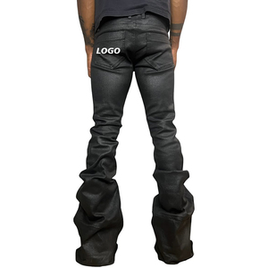 Produttore <span class=keywords><strong>pantaloni</strong></span> della <span class=keywords><strong>tuta</strong></span> svasati Casual Vintage <span class=keywords><strong>di</strong></span> alta qualità Streetwear in bianco <span class=keywords><strong>pantaloni</strong></span> della <span class=keywords><strong>tuta</strong></span> da uomo con Logo <span class=keywords><strong>a</strong></span> gamba larga in <span class=keywords><strong>pelle</strong></span> nera - Product Image 2