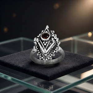 Anillo de piedras preciosas de color rojo granate de forma redonda de alta calidad para niñas 925 joyería de plata esterlina sólida con piedra principal de diamante - Product Image 2