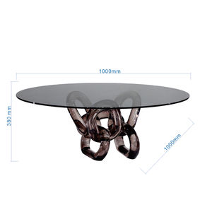 طاولة قهوة أكريليك تقليدية مخصصة من جينغ يوي بقاعدة سلسلة فريدة وسطح زجاجي أسود مقوى لديكور غرفة المعيشة والمكتب الأنيق - Product Image 6