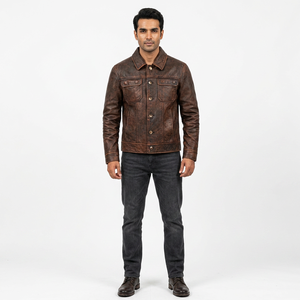 Veste en cuir de vache véritable décontractée pour homme, de la meilleure qualité, en duvet et tissu, style vintage d'automne, à capuche, respirante - Product Image 1