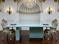 Table à manger rectangulaire en verre de jade de luxe moderne avec design personnalisé pour la maison, les hôtels et les restaurants