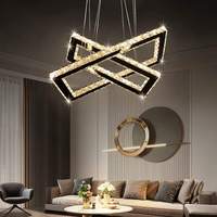 Restaurant Moderner Luxus-Kronleuchter mit Schaltersteuerung, 2 rechteckige Designs, Schwarz-Gold-Edelstahlbasis, Kristall, für Esszimmer, Mittelgroß