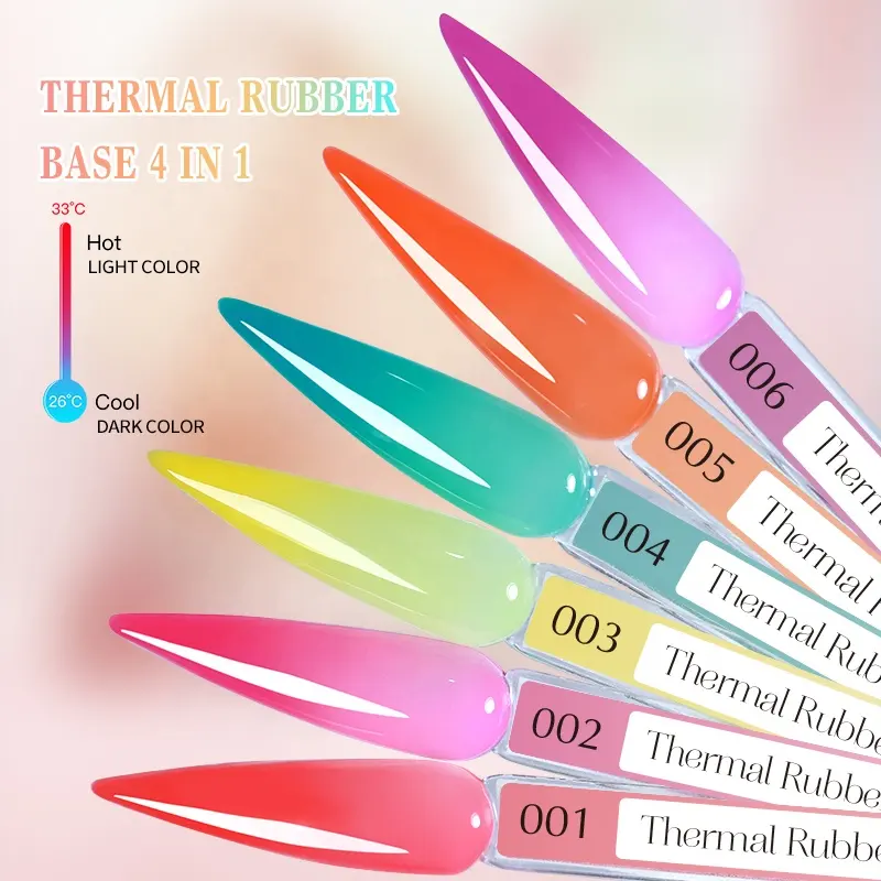 Farbwechsel Nägel Kunst thermische Gummisockel Gel Nagel Lieferant 4 in 1 Temperatur-Änderung Gummisockel