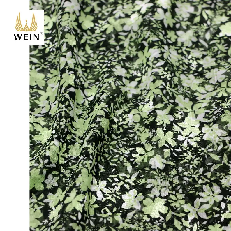 WI-J07-00177แฟชั่นใหม่บูติกสีเขียวคลาสสิกพิมพ์ Ditsy ดอกโบตั๋นคลิปโพลีเอสเตอร์ผ้านัวเนียดอกไม้สำหรับการแต่งกาย