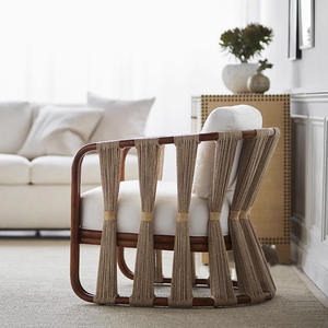 Sofá de Jardín de Mimbre con Estructura de Aleación de Aluminio, Cojín de Espuma de Alta Densidad, Impermeable, Estilo del Sudeste Asiático, Muebles de Exterior - Product Image 3