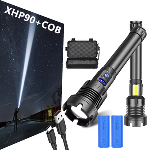 Lampe torche XHP90 à haute luminosité, en alliage d'aluminium, rechargeable par Type-C, zoomable, lampe de recherche tactique, étanche, lampe de poche - Product Image 1