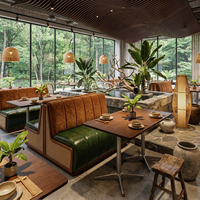 Ensemble de meubles de restaurant en rotin et cuir, banquette en cuir, table rectangulaire en bois massif pour café bistro