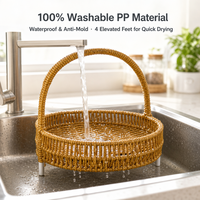 Panier en rotin synthétique tissé à la main avec poignée, pieds antidérapants pour servir les fruits et ranger sur la table