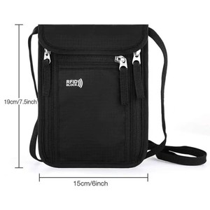 Black Nylon RFID Blocking Travel Neck Wallet Waterproof Faraday Passport Organizer Pouch Adjustable Strap for Travel - Product Image 2