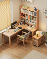 Bureau d'étude moderne en bois de caoutchouc en forme de L avec panneau perforé et étagère, bureau d'angle écologique pour la maison DB03 #